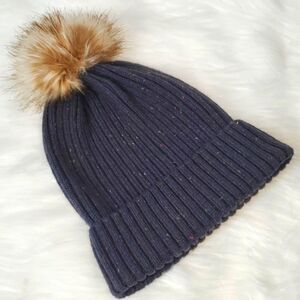 A New Day Plush & Cozy Stormy Gray PomPom Faux Fur Beanie Toboggan Hat